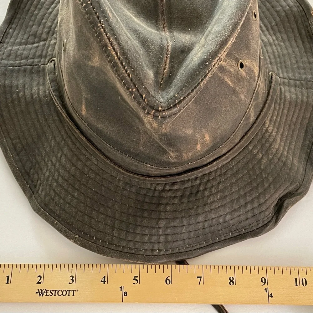 DPC Outback Handmade Cotton Hat Distressed Brown Leather Look NWT -Unisex